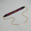 Close-up of colorful ethnic geometric woven strap with golden chain for handbags - No.8 Geometric Multicolor