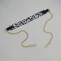 Detail of leopard print webbing combined with golden metal chain strap and lobster clasps - No.7 White Spotted
