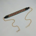 Ethnic style colorful woven purse strap with golden metal chain and lobster clasps - No.5 Green Floral Wreath