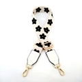 Tracolla regolabile in tela a fiori con ganci girevoli in metallo dorato lucido - Chiusura in Argento / Fiore Crema e Nero con Finiture Bianche