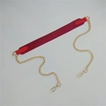 Detail of red fabric bag strap with golden metal chains and durable lobster clasps - No.4 Red