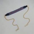 Detail of colorful ethnic pattern shoulder strap with golden metal chains and clasps - No.3 Peking Opera Mask Pattern