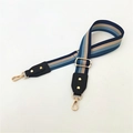 Adjustable striped shoulder strap for handbags with navy blue and gold metal buckles - Blue Striped Black