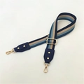 Adjustable wide fabric replacement shoulder strap with blue stripes and gold metal hooks - Blue Striped Blue