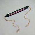 Detail of colorful striped woven strap with golden chain links and lobster clasps - No.1 Green Red Blue