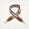 Adjustable brown pink striped canvas shoulder strap with gold swivel hooks and leather trim - Silver Clasp / Brown Pink Striped Brown Leather End