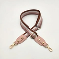 Adjustable striped wide shoulder strap with pink leather ends and gold metal hardware - Silver Clasp / Brown Pink Striped Pink Leather End