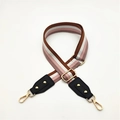 Adjustable striped shoulder strap with pink and brown weaving and gold metal hooks - Silver Clasp / Brown Pink Striped Black Leather End