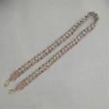 Elegant woven tweed handbag strap with pearls and golden rotating lobster clasps - 80cm / Pink