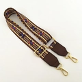 Colorful geometric wide shoulder strap for cross-body bags with golden metal buckles - Multicolor Plaid (Coffee Trim)
