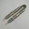 Adjustable olive green wide canvas bag strap with white stripes and gold hooks - Matcha Green