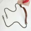 Detail of dark gunmetal chain with brown PU leather shoulder pad and lobster clasps - Plain Brown + Gunmetal Chain