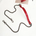 Detail of red PU leather bag strap with dark gunmetal chain and lobster clasps - Plain Red + Gunmetal Chain