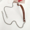 Silver metal chain bag strap with brown PU leather shoulder pad and lobster clasps - Plain Brown + Gold Chain