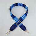 Adjustable blue and white checkered bag strap with gold metal hooks and leather ends - Light Blue