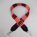Adjustable colorful wide shoulder strap in red and black buffalo check with gold metal buckles - Red with Black PU