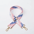 Verstellbarer breiter Ersatzgurt mit rosa-blauem Webmuster und goldenen Metallhaken - Silberverschluss / Rosa
