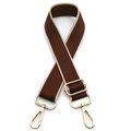 Detail of dark brown adjustable bag strap with cream edges and gold metal swivel lobster clasps - Dark Brown with Beige Edge