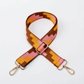 Verstellbarer breiter Taschenriemen mit orangefarbenem Webmuster und Goldmetallschnallen - Braun