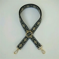 Adjustable black strap with yellow snowflake pattern and gold metal lobster clips - 2.5 Wide Black-Khaki Floral