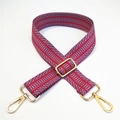 Detail of red and blue chevron striped wide guitar strap for bags with gold metal hooks - Grey Red Stripe
