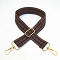 Adjustable striped wide shoulder strap with navy blue weaving and gold metal hooks - Dark Coffee
