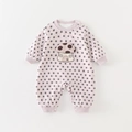 Cute pink polka dot baby onesie with long sleeves and mushroom house embroidery - 66 / Pink Purple