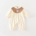 Floral baby girl long sleeve romper in cream with ruffle collar and embroidery details - Size 66 / Brown