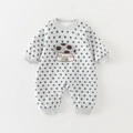 Cute grey polka dot baby long sleeve romper featuring a mushroom embroidery detail - 66 / Green