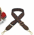Adjustable geometric woven bag strap with blue and orange diamond patterns and gold hardware - Argyle (Coffee Trim)