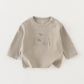 Taupefarbenes langärmeliges Baby-T-Shirt aus Baumwolle mit Bären-Aufnäher und Print - 73cm / Braun