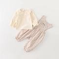 Ensemble mignon deux pièces pour petite fille avec haut crème et barboteuse fleurie rose - Rose / 73cm