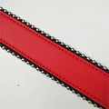 Red lychee texture leather strap with black trim and silver ball rivet decorative details - 120cm / Red (Silver Chain)