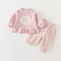 Tuta rosa per bambina con felpa stampa coniglietto e pantaloni a righe set da 2 pezzi - 73cm / Rosa