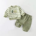 Baby Jungen Bekleidungsset mit grün gestreiftem Langarmshirt und Jogginghose - Grün / 73cm