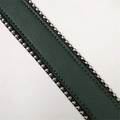 Dark green lychee texture leather shoulder strap with silver bead rivets and black edges - 120cm / Green (Silver Chain)