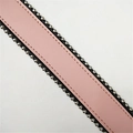 Pink leather shoulder strap with silver metal bead edges and black trim for handbags - 120cm / Pink (Gunmetal Chain)
