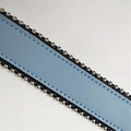 Light blue leather shoulder strap with silver rivet accents and black edge finishing - 120cm / Light Blue (Gunmetal Chain)