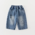 Kinderjeans in hellblau gewaschen mit elastischem Bund und süßem Bären-Druckdesign - 73cm / Blau