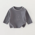 Dunkelgraues Baumwoll-Langarmshirt für Babys mit Bären-Uhr-Print und Schulterknöpfen - 73 / Dunkelgrau