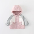 Meisjes windjack met capuchon, roze patchwork en strikzakken in een zoete stijl - Roze / 73cm