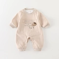 Barboteuse beige à manches longues pour bébé avec broderie hérisson et bords-côtes - Gris / 66CM