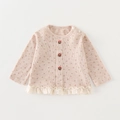 Meisjes vest in roze abrikoos met bloemenprint en witte kanten rand aan de onderkant - 73cm / Roze Bloemen