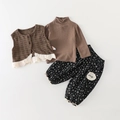 Completo 3 pezzi autunno per bambina con gilet marrone, top a maniche lunghe e pantaloni - 73cm / Marrone