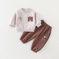 Set felpa rosa per neonato con stampa a cucciolo e pantaloni sportivi marrone scuro - Come mostrato / 73cm