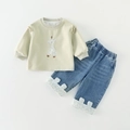 Ensemble bébé fille avec sweat girafe beige et jean avec revers à fleurs - Comme indiqué / 73cm