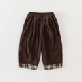 Donkerbruine corduroy kinderbroek met elastische taille en ruitjes op de zoom - 73cm / Bruin