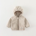 Giacca con cappuccio beige per neonati con zip e stampa orsetto dei cartoni animati - 73cm / Marrone