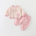 Completo neonata con felpa a righe rosa e pantaloni con ricamo a forma di coniglio - Rosa / 73cm