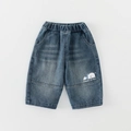 Kinderjeans in Dunkelblau mit elastischem Bund und happy ducky Cartoon-Print - 73 / Denim-Blau